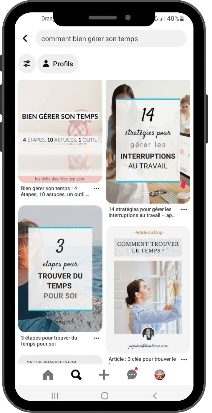 exemple recherche Pinterest comment bien gérer son temps